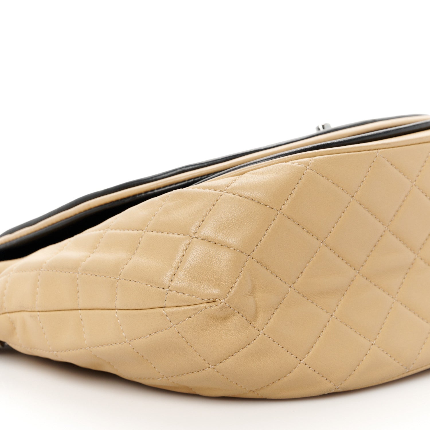 Chanel Lambskin Quilted Large Classic Twist Crescent Flap Black Beige 10 of 12