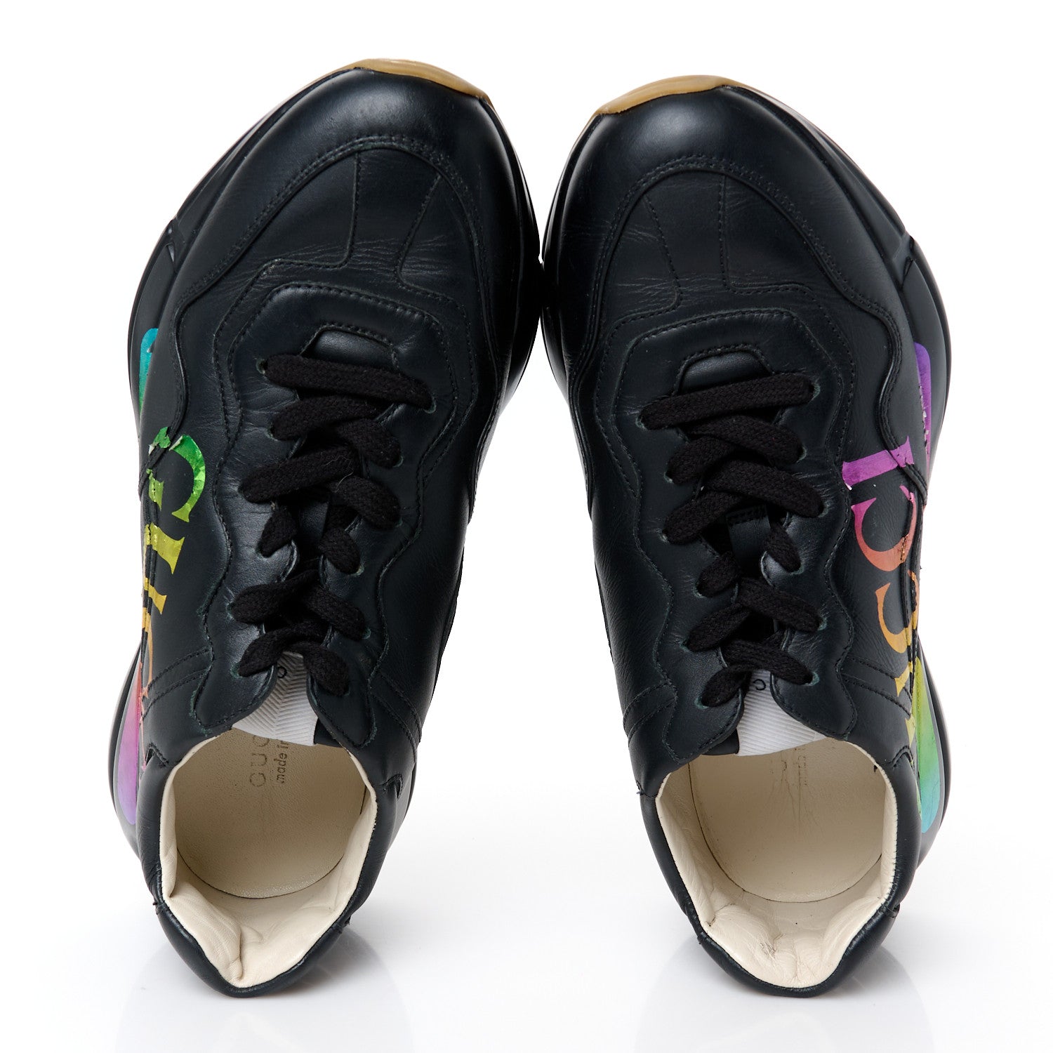 Gucci Calfskin Iridescent Logo Womens Rhyton Sneakers 39 Black 5 of 9