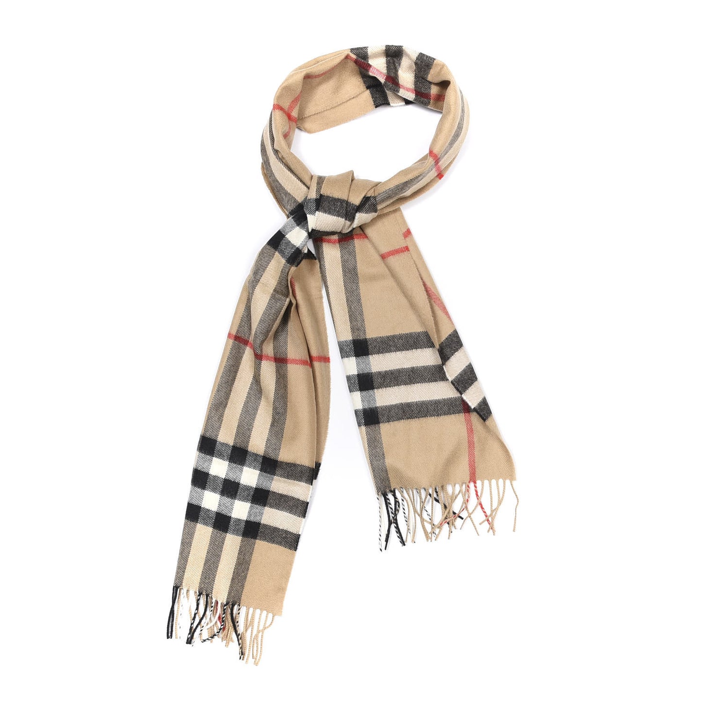 Cashmere Giant Check Fringe Scarf Archive Beige