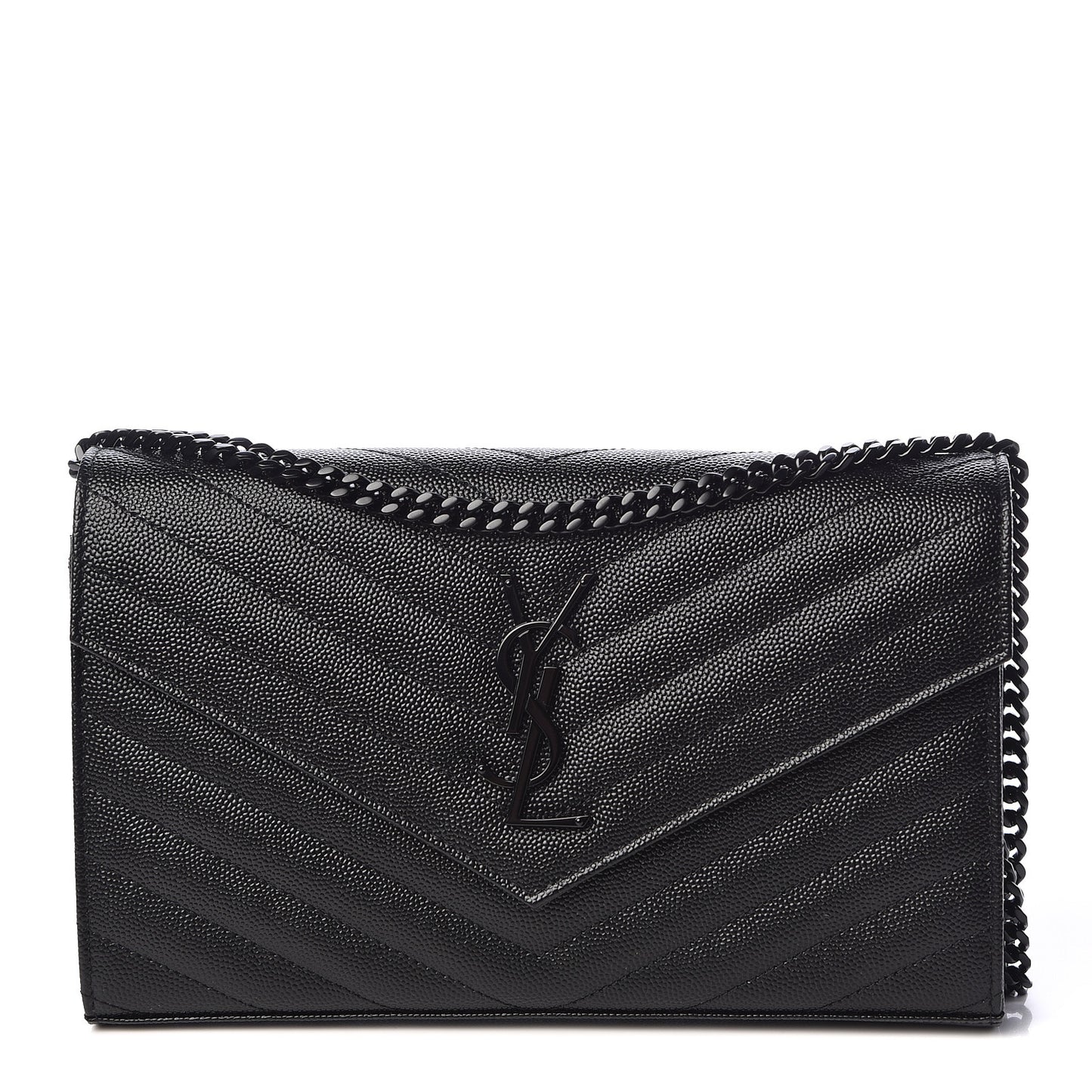 Grain De Poudre Matelasse Chevron Monogram Chain Wallet Black