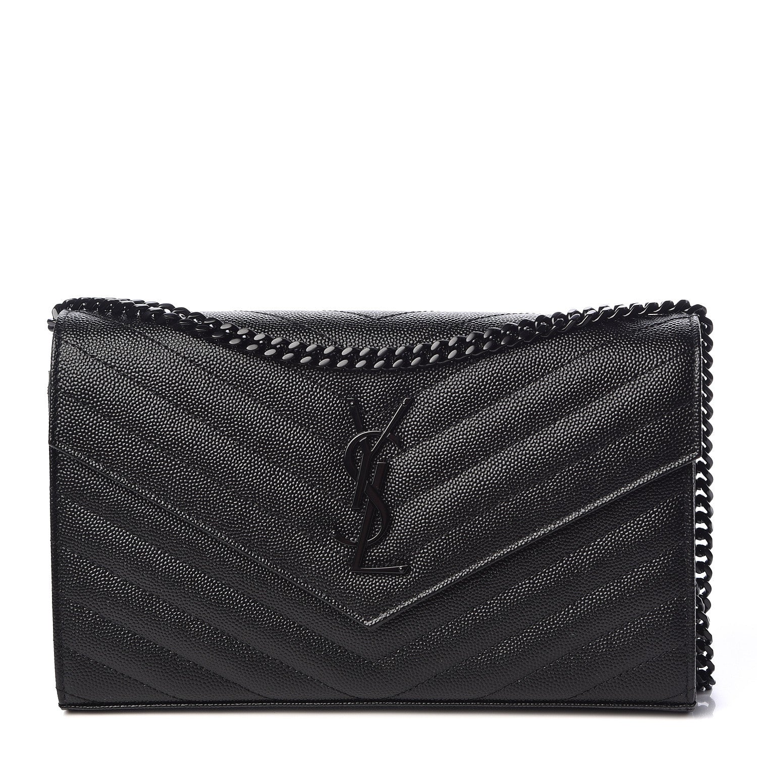 Saint Laurent Grain De Poudre Matelasse Chevron Monogram Chain Wallet Black 1 of 10