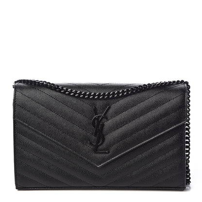 Saint Laurent Grain De Poudre Matelasse Chevron Monogram Chain Wallet Black 1 of 10