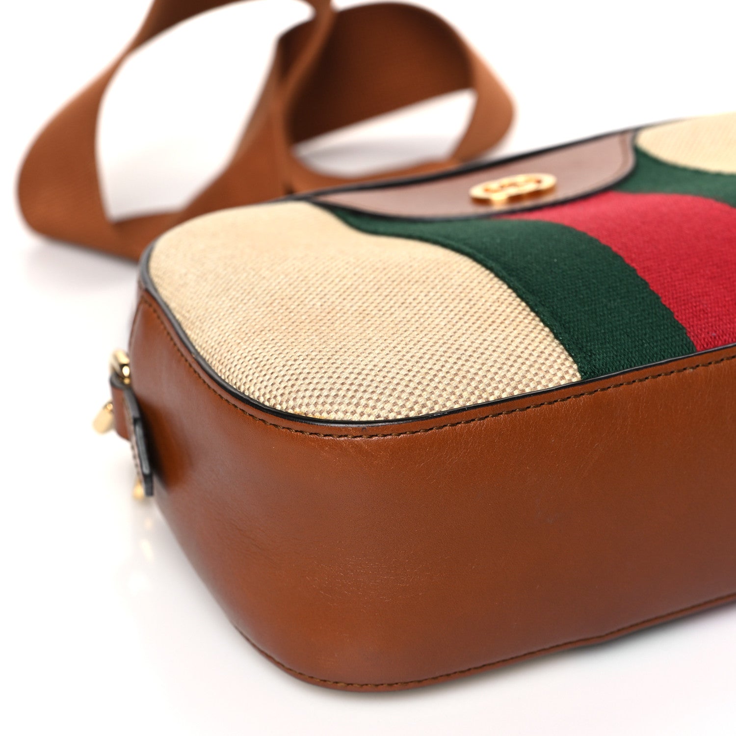 Gucci Vintage Canvas Web Shoulder Bag Sand Cuir 8 of 10