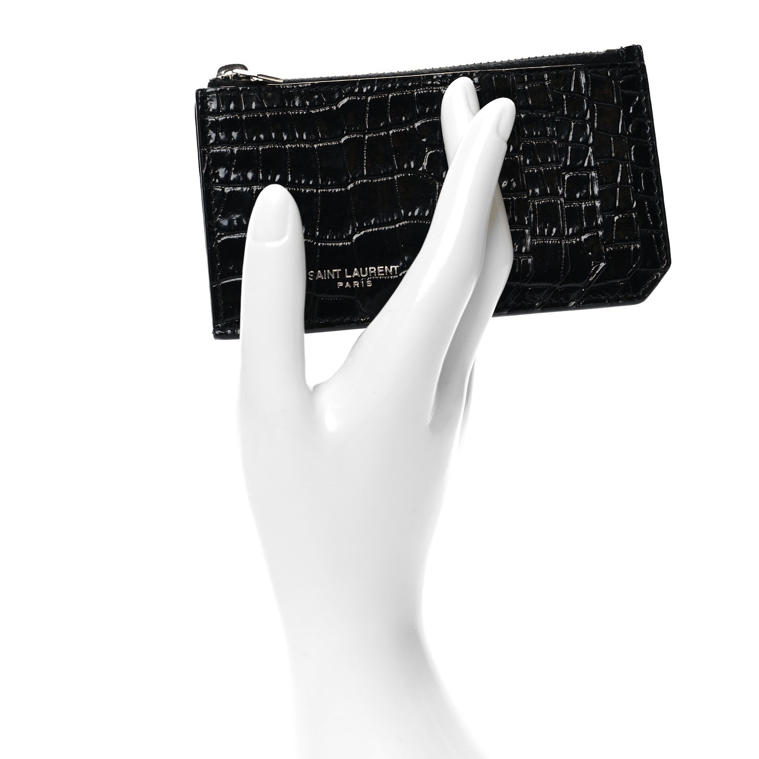 Saint Laurent Calfskin Crocodile Embossed 5 Fragments Zip Pouch Card Holder 2 of 7