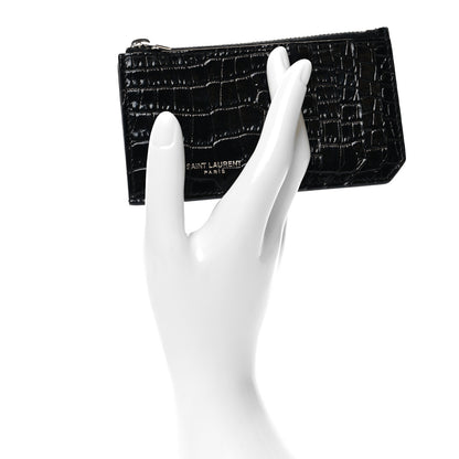 Saint Laurent Calfskin Crocodile Embossed 5 Fragments Zip Pouch Card Holder 2 of 7
