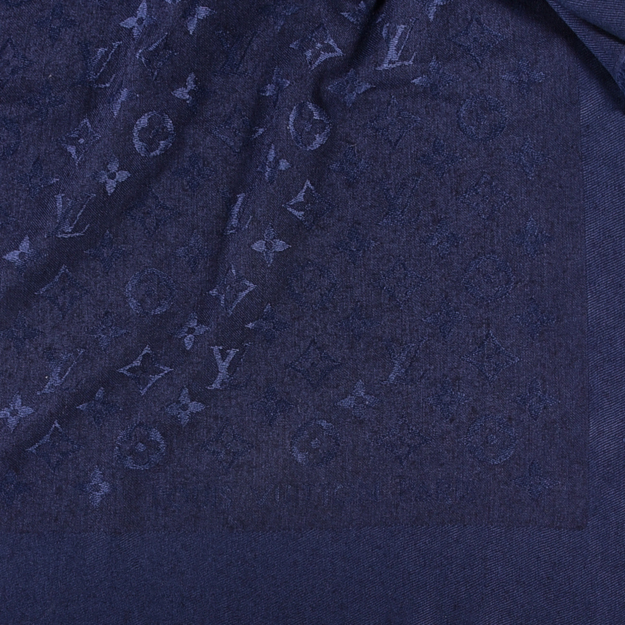 Louis Vuitton Silk Wool Monogram Shawl Night Blue 2 of 3