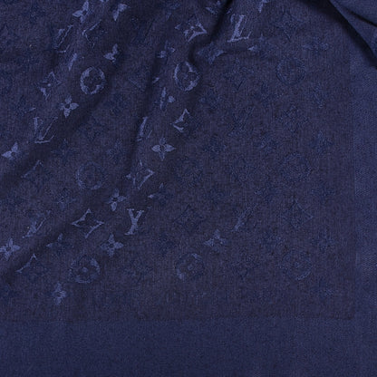 Louis Vuitton Silk Wool Monogram Shawl Night Blue 2 of 3