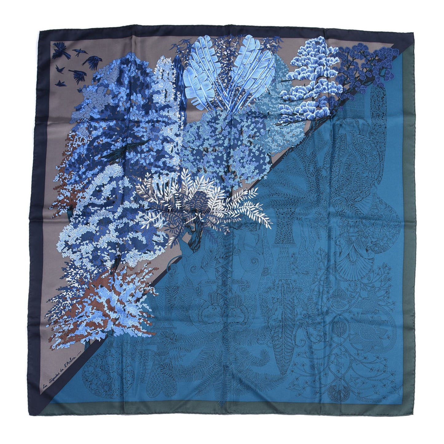 Silk Les Legendes De L'Arbre Scarf 90 Petrole Gris Acier