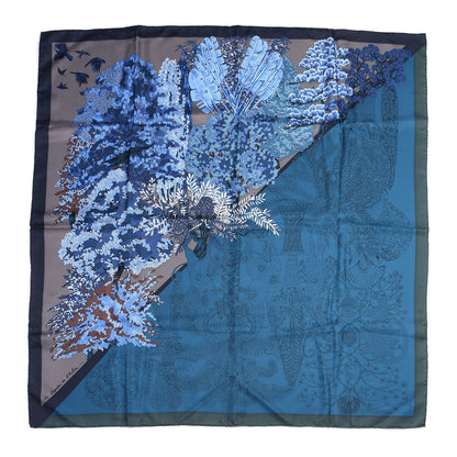 Hermes Silk Les Legendes De L'Arbre Scarf 90 Petrole Gris Acier 1 of 4