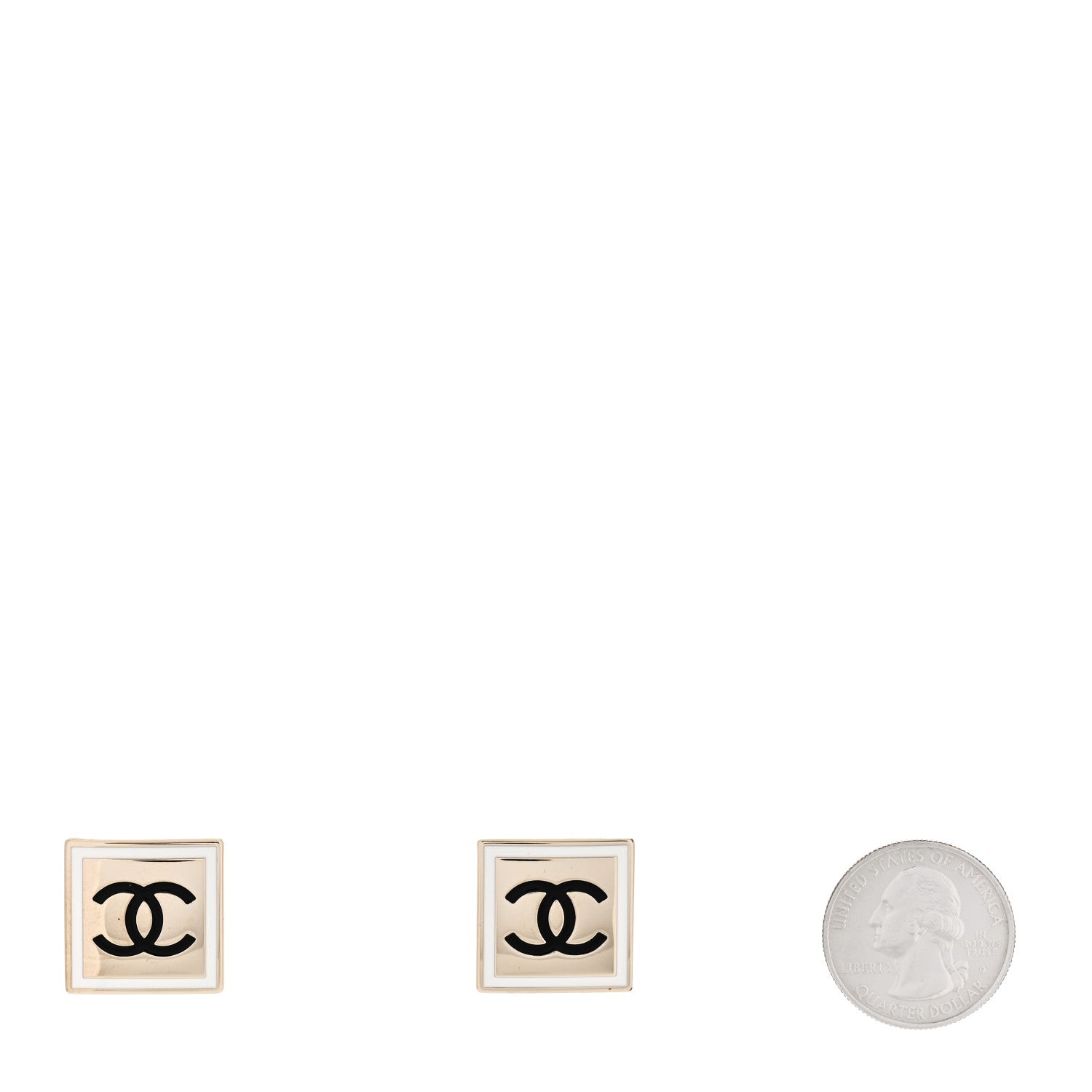 Chanel Metal Enamel CC Square Earrings Gold Black White 2 of 5