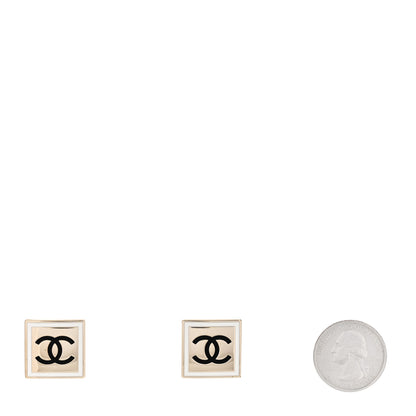 Chanel Metal Enamel CC Square Earrings Gold Black White 2 of 5