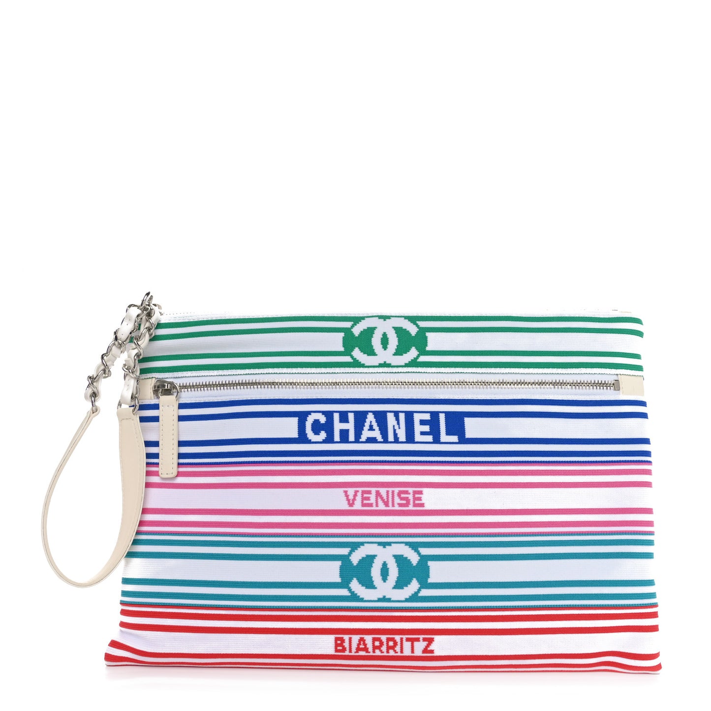 Mixed Fibers Lambskin Venise Biarritz Pouch White Multicolor