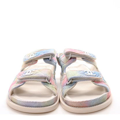 Chanel Printed Fabric Quilted Dad Sandals 40.5 Green Pink Blue 3 of 8