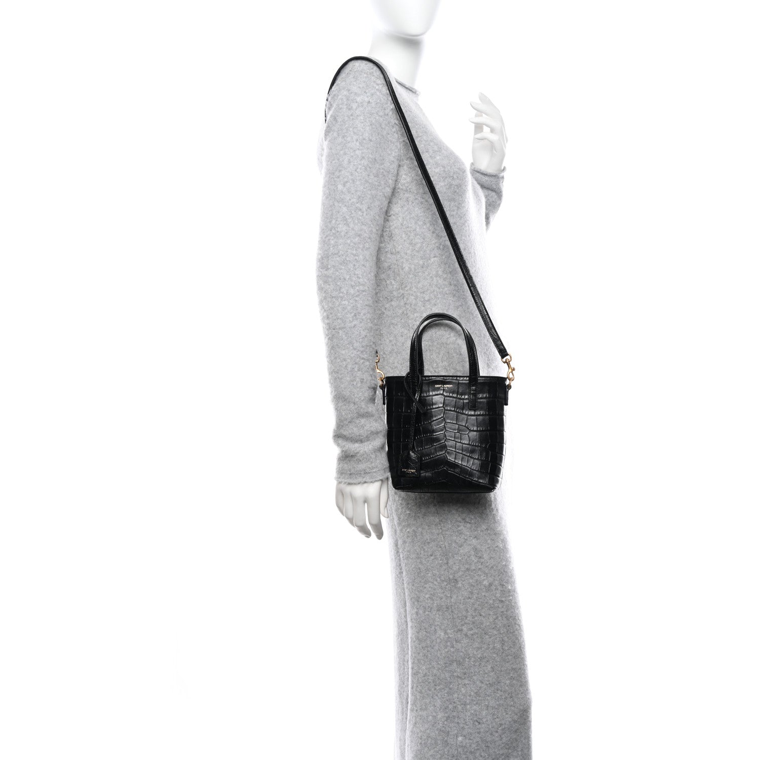 Saint Laurent Calfskin Crocodile Embossed Paris Mini Toy Shopper Tote Black 2 of 10