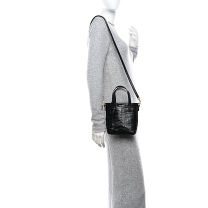 Saint Laurent Calfskin Crocodile Embossed Paris Mini Toy Shopper Tote Black 2 of 10