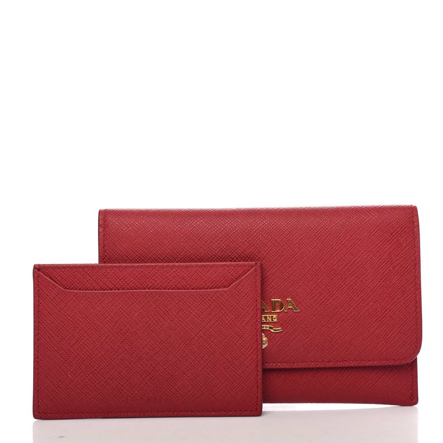 Prada Saffiano Metal Flap Wallet Fuoco 3 of 9