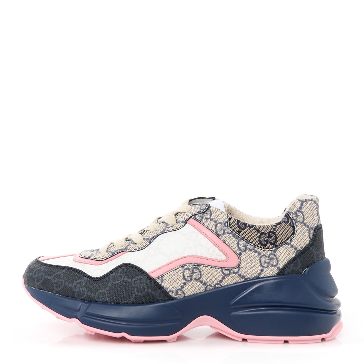 GG Supreme Monogram Mix Monogram Womens Rhyton Sneakers 37 Black Blue Wild Rose White Beige