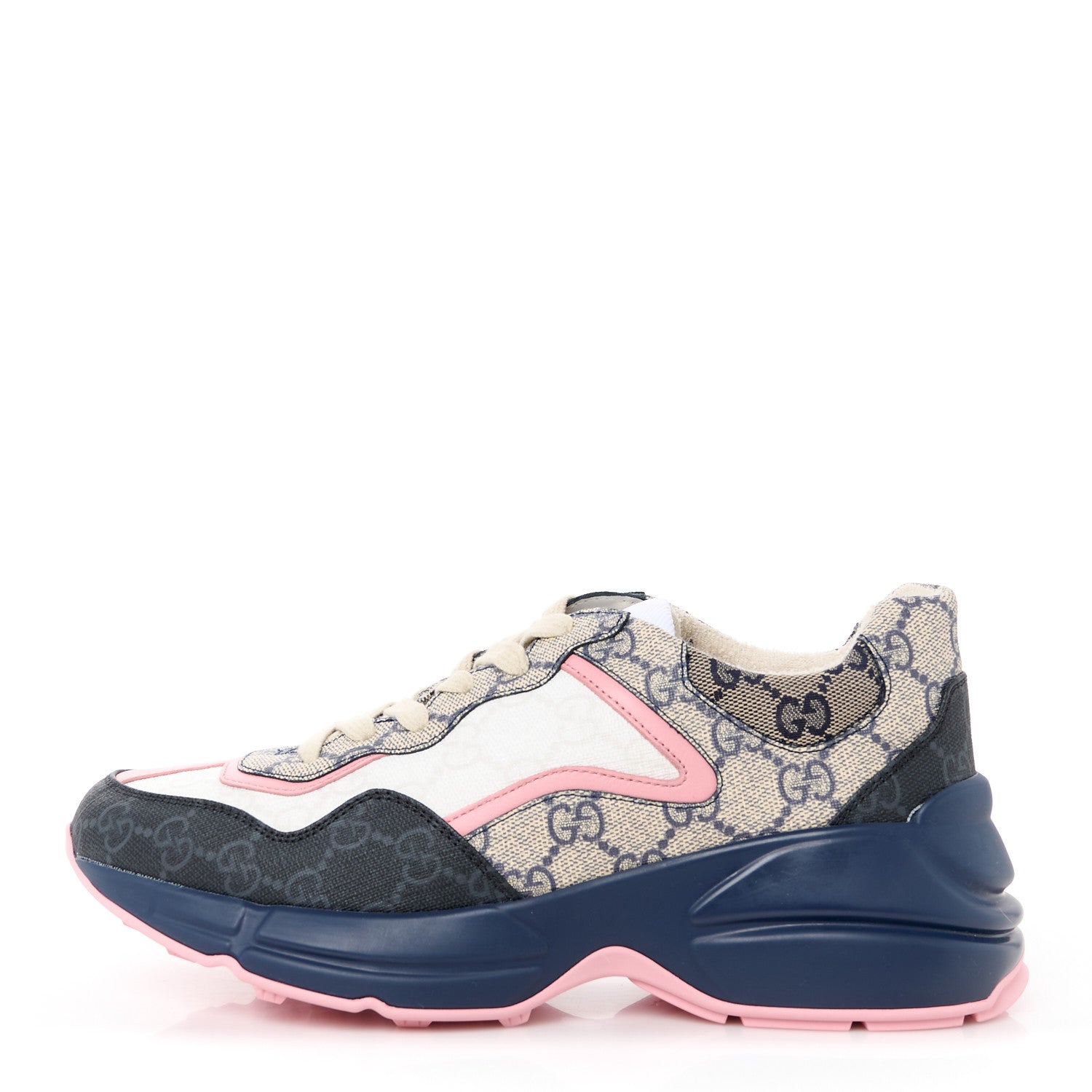 Gucci GG Supreme Monogram Mix Monogram Womens Rhyton Sneakers 37 Black Blue Wild Rose White Beige 1 of 8