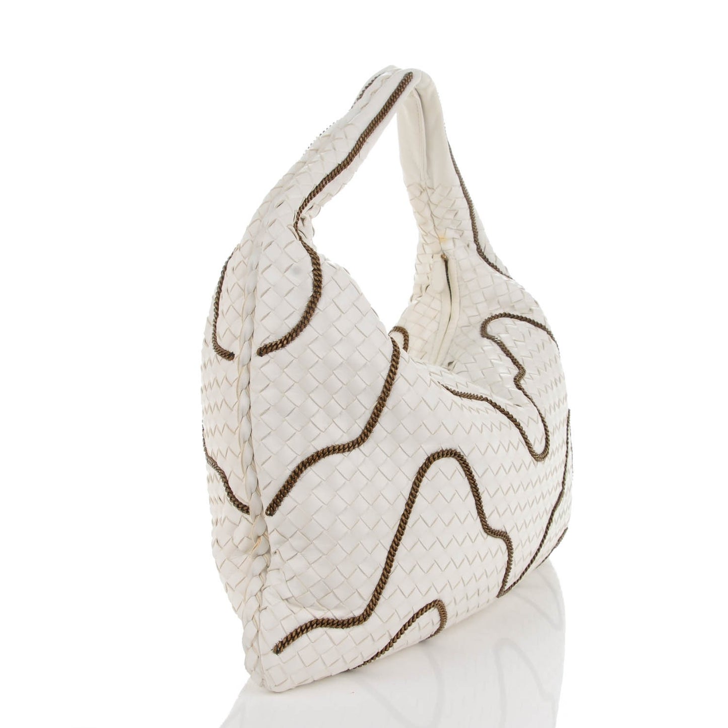 Nappa Intrecciato Medium Veneta Chain Hobo White