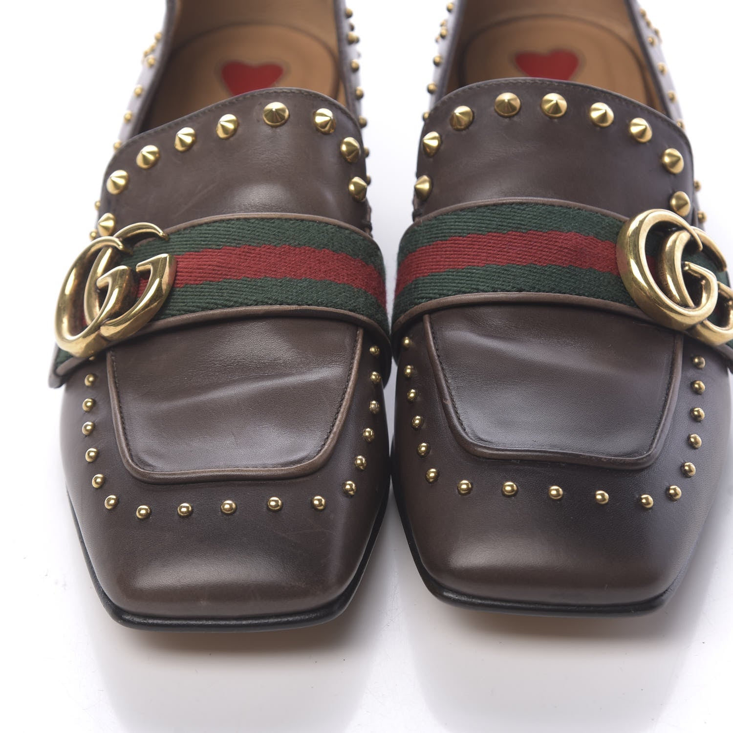 Gucci Calfskin Web Studded Peyton Loafers 35.5 Brown 11 of 11