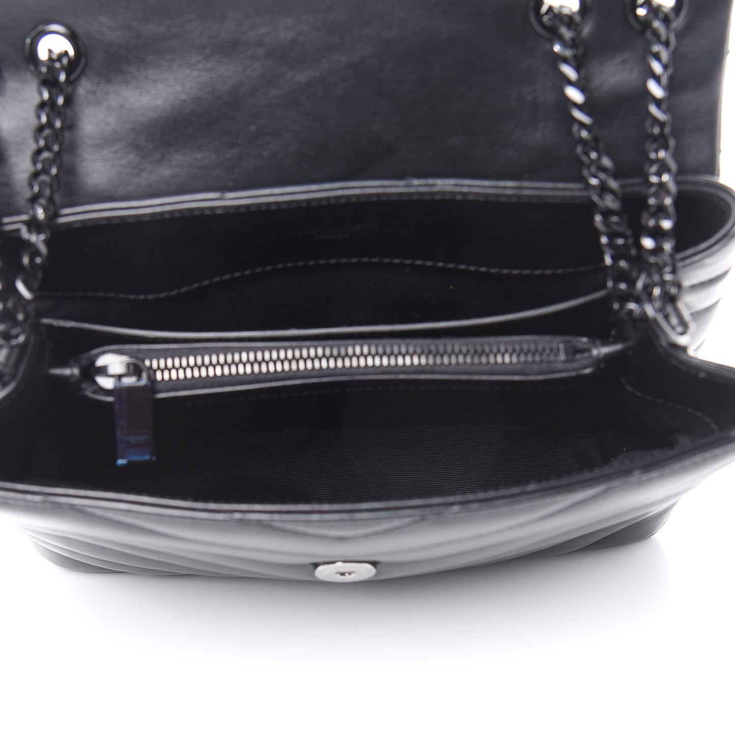 Calfskin Y Quilted Monogram Small Loulou Chain Satchel Black