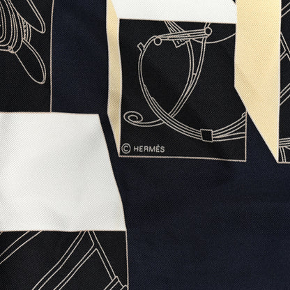 Hermes Silk Springs Springs Scarf 90 Bleu Black Beige White 3 of 4