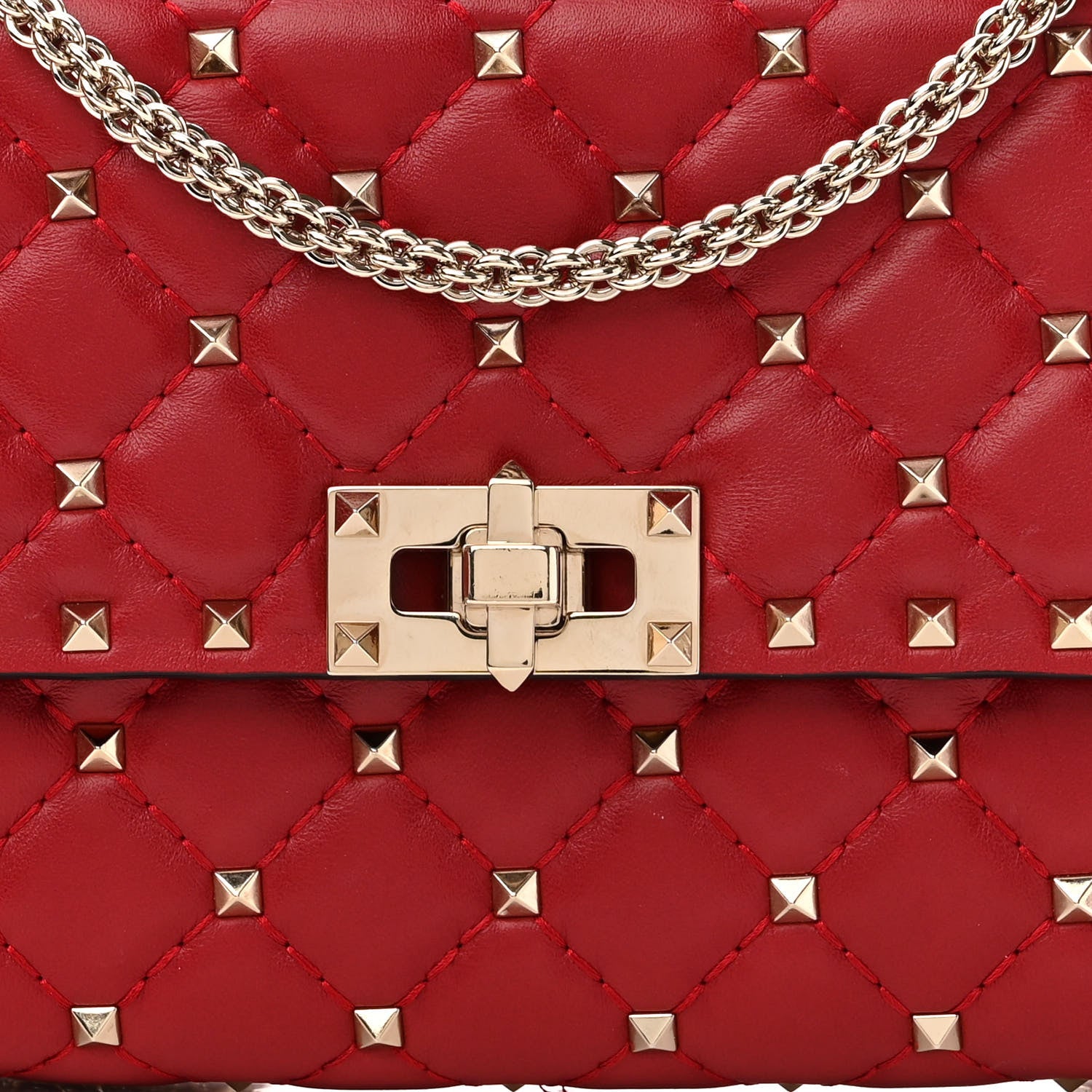 Valentino Garavani Lambskin Rockstud Spike Wallet on Chain Red 7 of 10