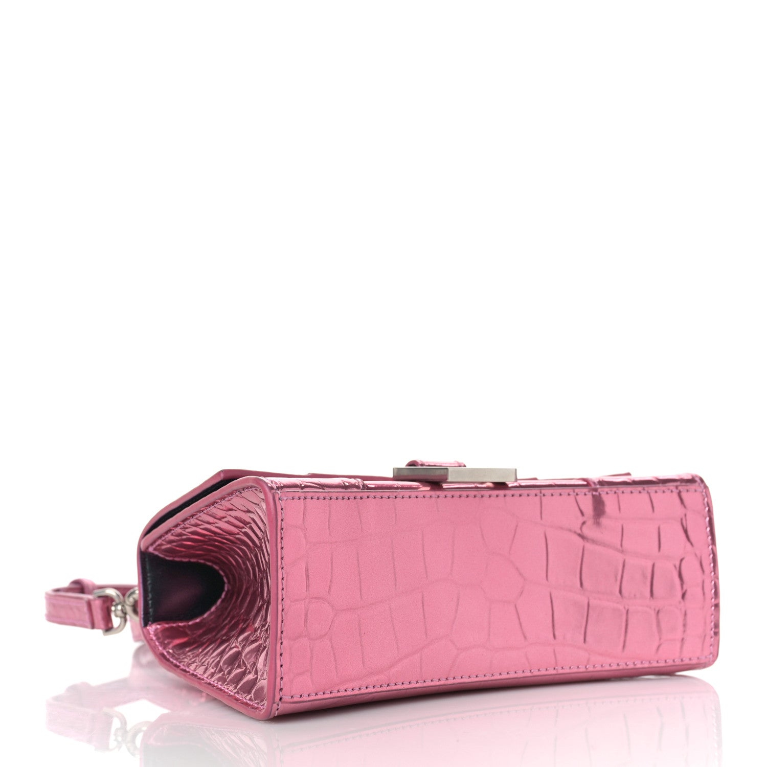 Balenciaga Metallic Shiny Calfskin Crocodile Embossed Hourglass Top Handle Bag XS Pink 4 of 8