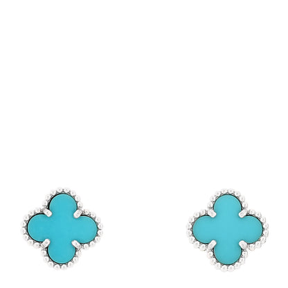 Van Cleef & Arpels 18K White Gold Turquoise Sweet Alhambra Earrings 1 of 5