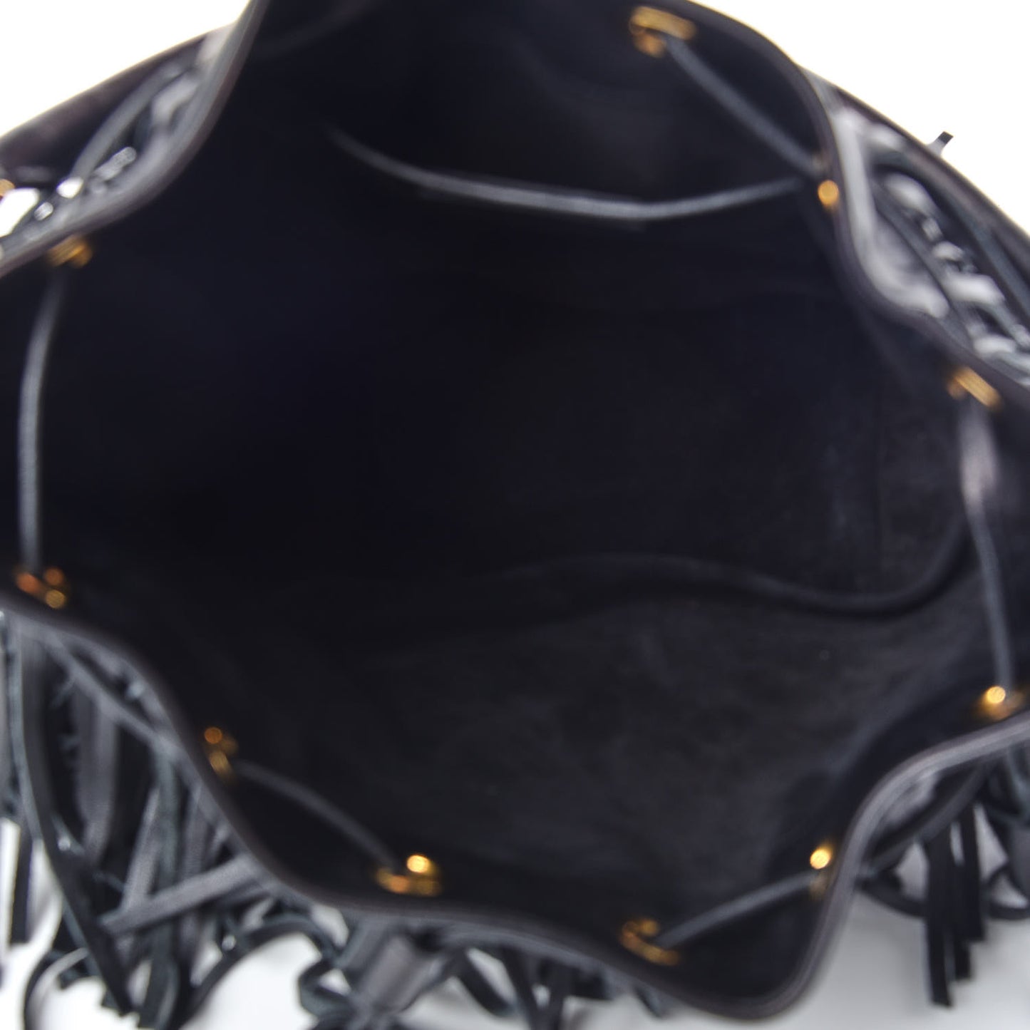 Calfskin Small Emmanuelle Fringe Bucket Bag Black