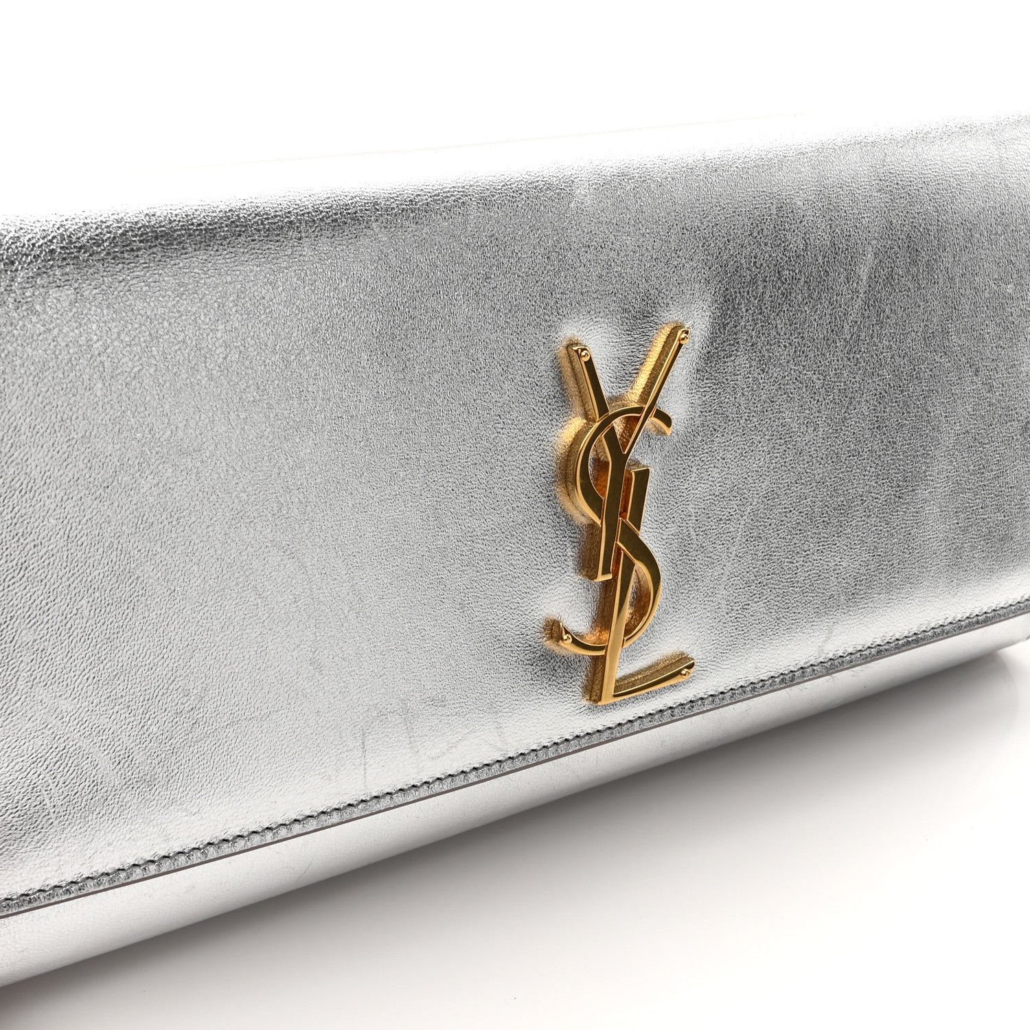 Saint Laurent Textured Metallic Calfskin Classic Monogram Cassandre Clutch Silver 12 of 14