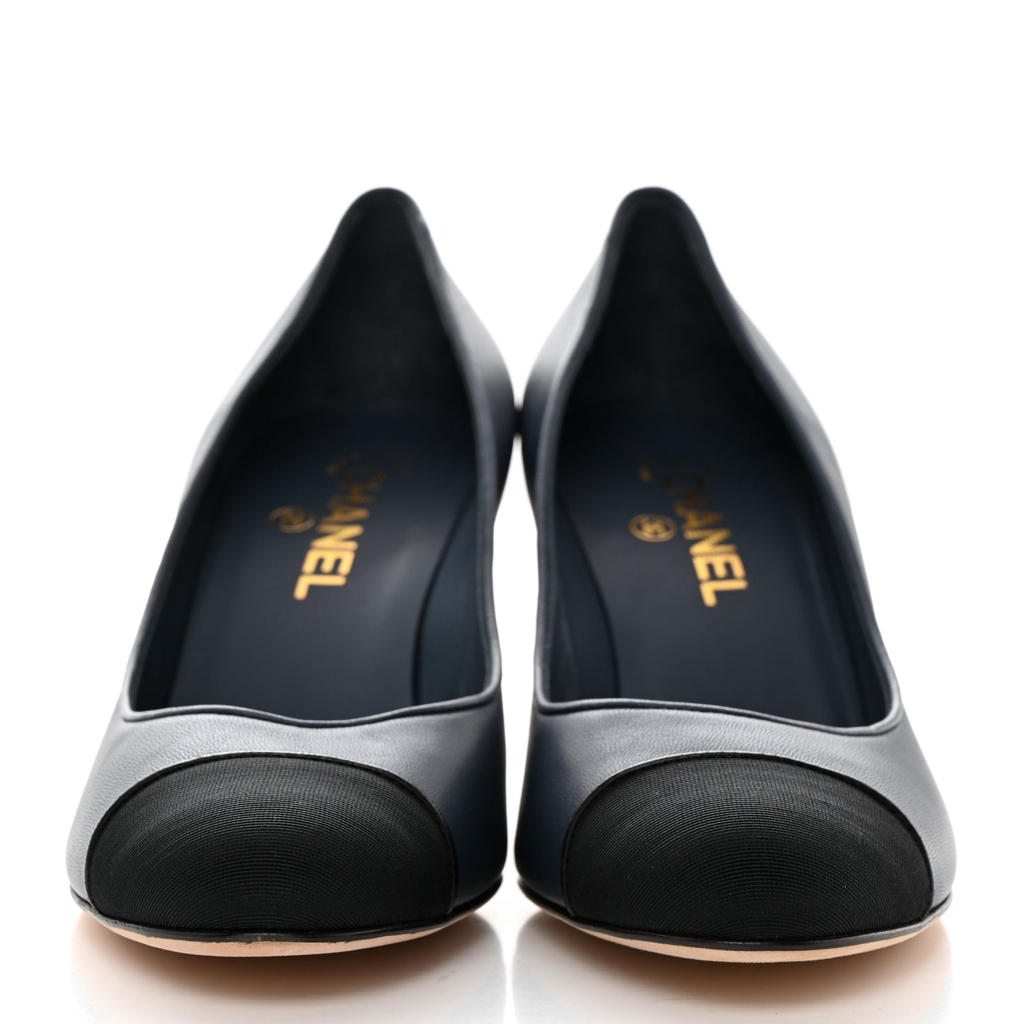 Lambskin Grosgrain Cap Toe Pumps 40 Blue Black