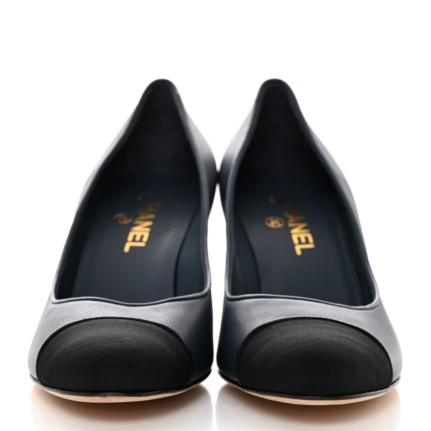 Chanel Lambskin Grosgrain Cap Toe Pumps 40 Blue Black 3 of 8