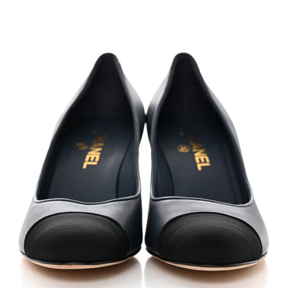 Chanel Lambskin Grosgrain Cap Toe Pumps 40 Blue Black 3 of 8