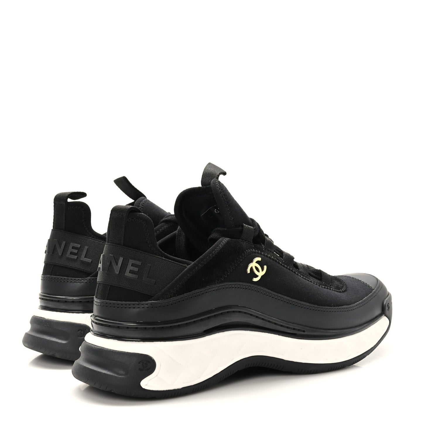 Velvet Calfskin Mixed Fibers CC Sneakers 40.5 Black