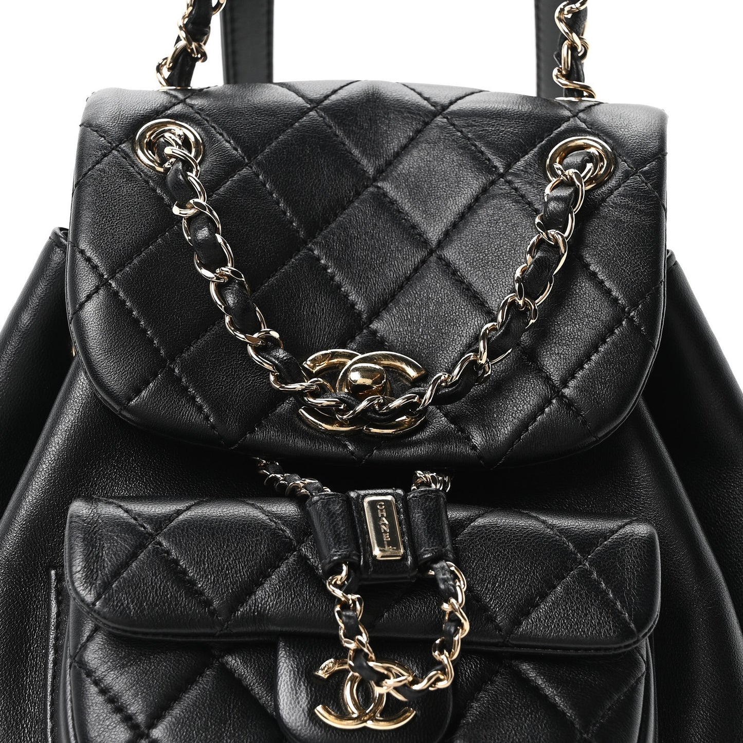 Lambskin Quilted Small Duma Drawstring Backpack Black