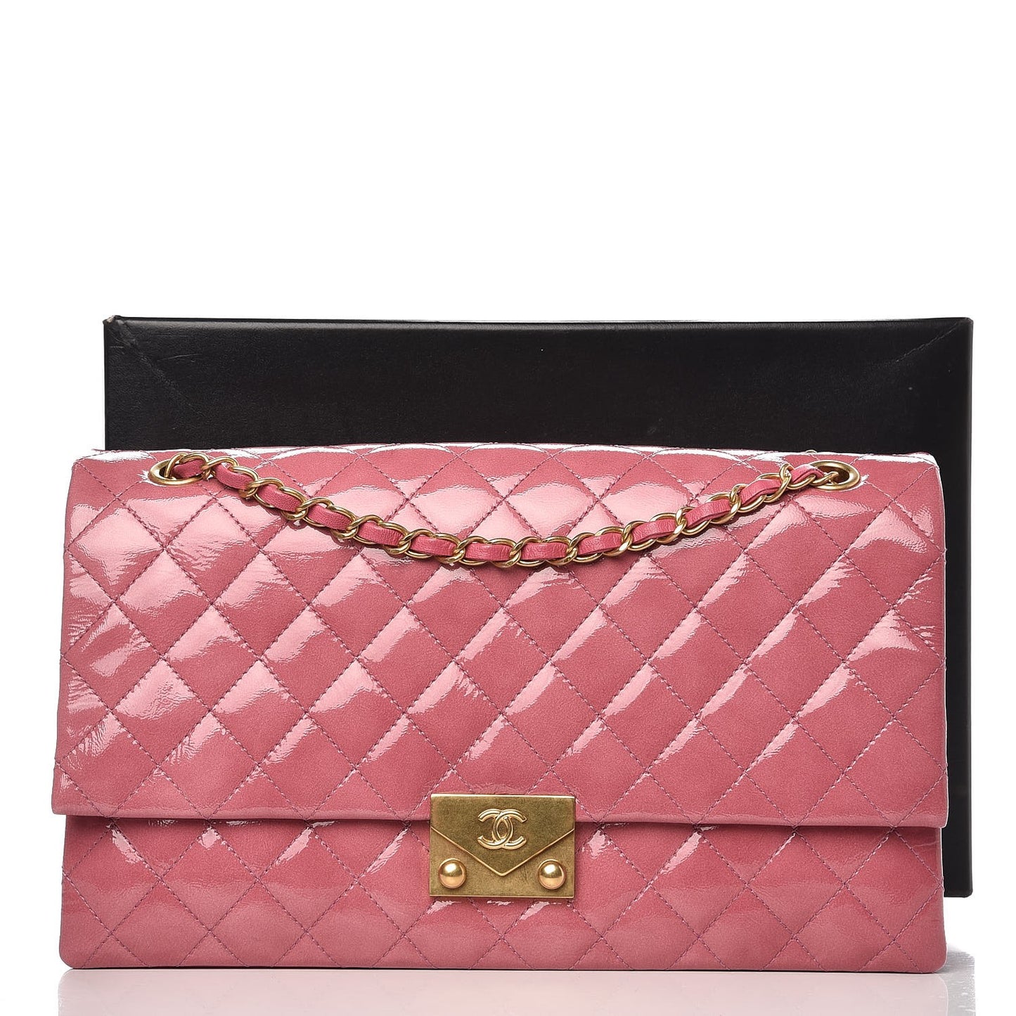 Patent Quilted 3 Pocket Accordion Flap Pink