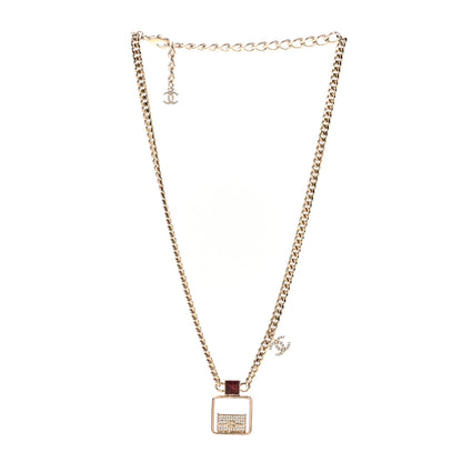 Chanel Metal Crystal Quilted Flap Bag Necklace Red Gold 3 of 7