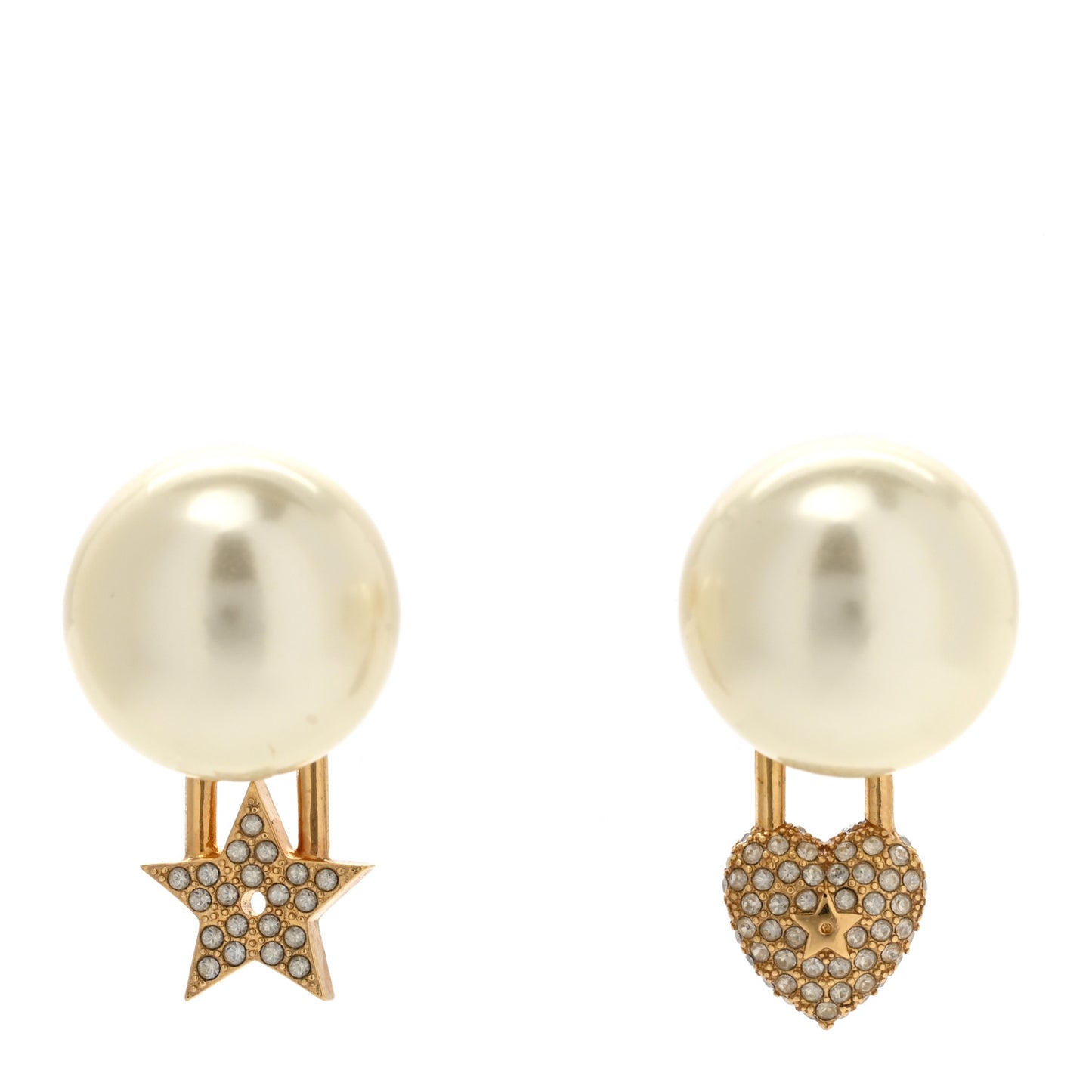 Pearl Crystal Dior Star Heart Tribales Earrings Gold