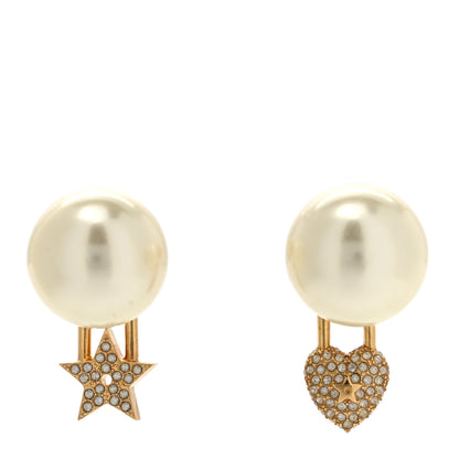 Christian Dior Pearl Crystal Dior Star Heart Tribales Earrings Gold 1 of 4