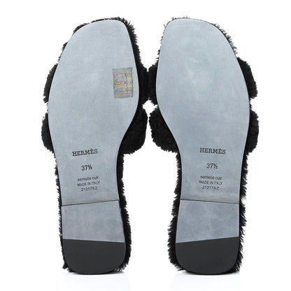 Hermes Woolskin Oran Sandals 37.5 Black 4 of 4