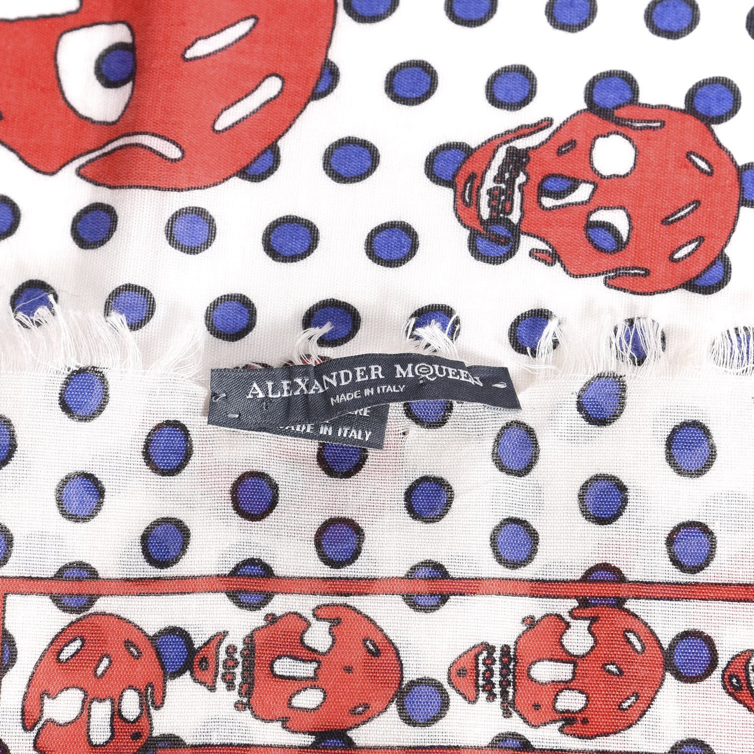 Alexander McQueen Cashmere Silk Skull Polka Dot Scarf Ivory Red 3 of 4