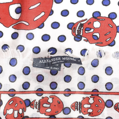 Alexander McQueen Cashmere Silk Skull Polka Dot Scarf Ivory Red 3 of 4