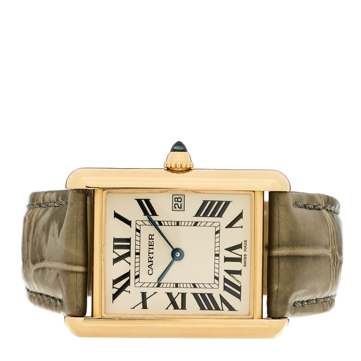 Cartier 18K Yellow Gold Alligator 26mm Tank Louis Quartz Watch Brown 2 of 4