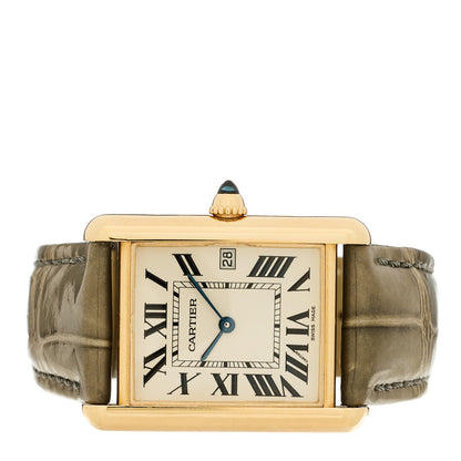Cartier 18K Yellow Gold Alligator 26mm Tank Louis Quartz Watch Brown 2 of 4