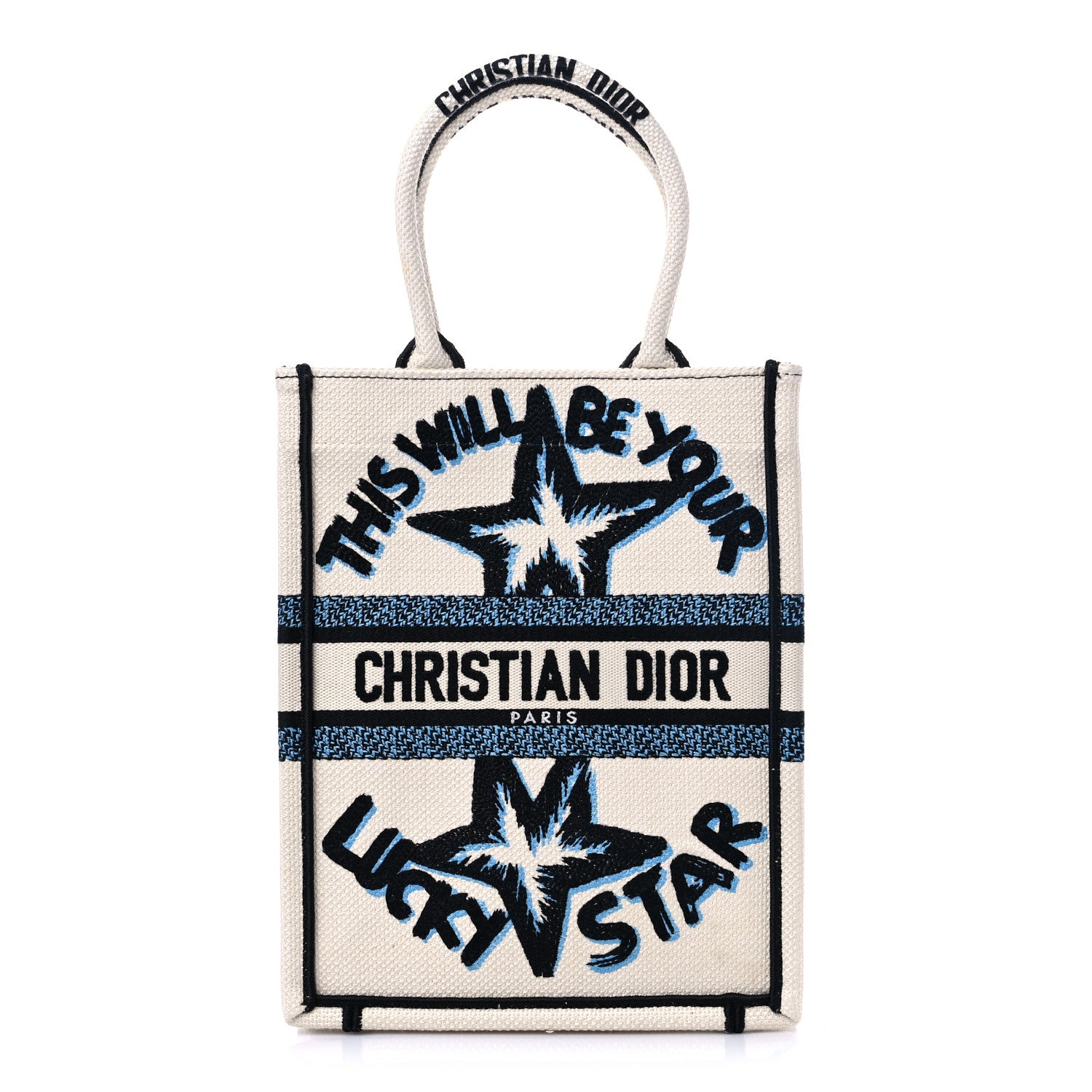 Christian Dior Canvas Embroidered Vertical Lucky Star Book Tote White Multicolor 1 of 9