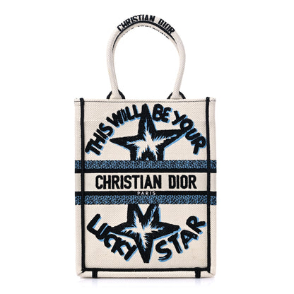 Christian Dior Canvas Embroidered Vertical Lucky Star Book Tote White Multicolor 1 of 9
