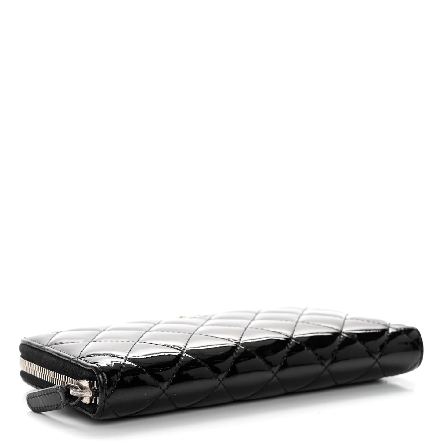 Patent Quilted Zip Around Wallet Black