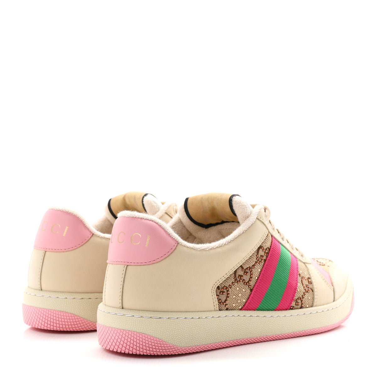 Gucci Calfskin GG Supreme Crystals Web Screener Sneakers 37 Beige Ebony Wild Rose 5 of 10
