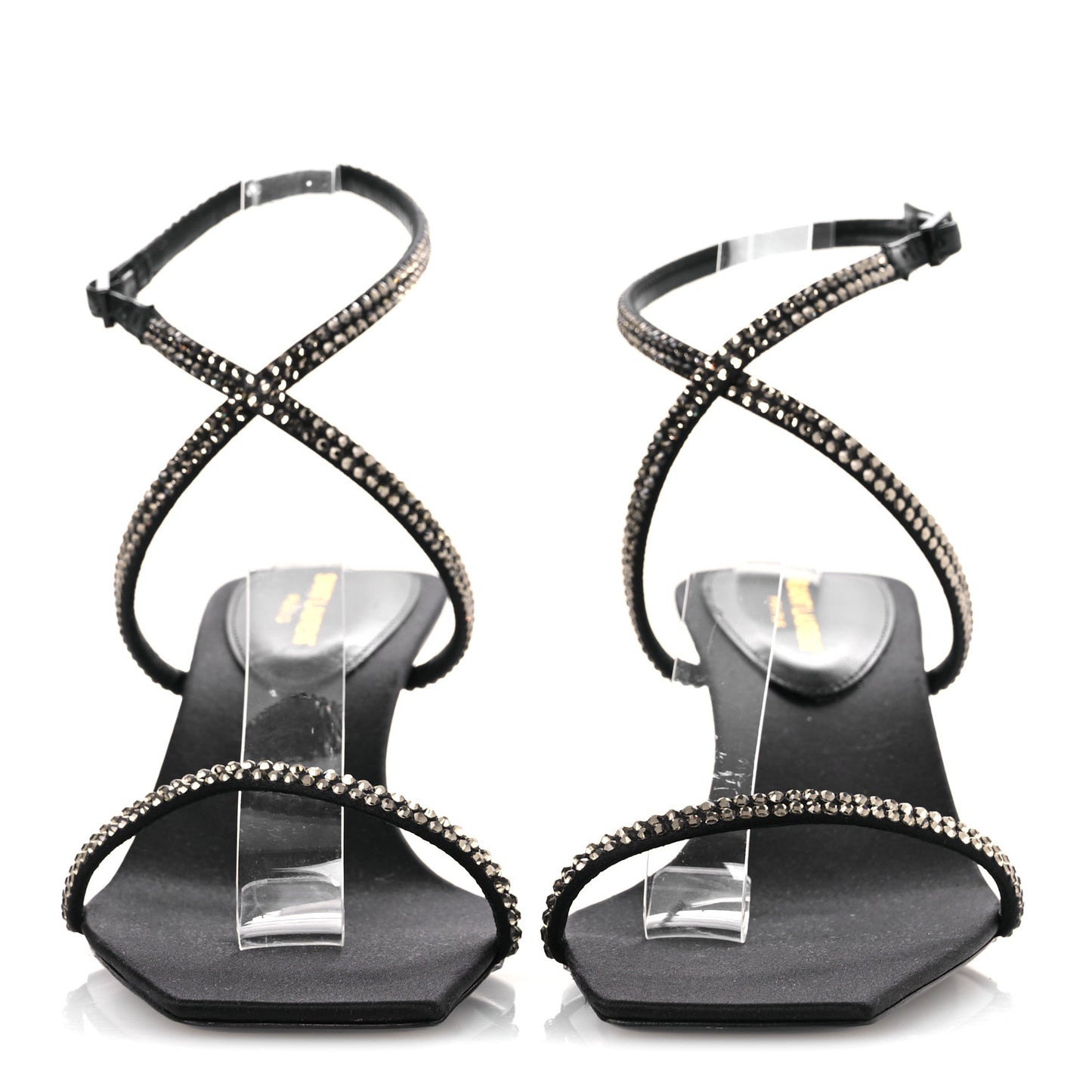Crepe Satin Strass Baliqua 55 Ankle Strap Sandals 37 Black Greige
